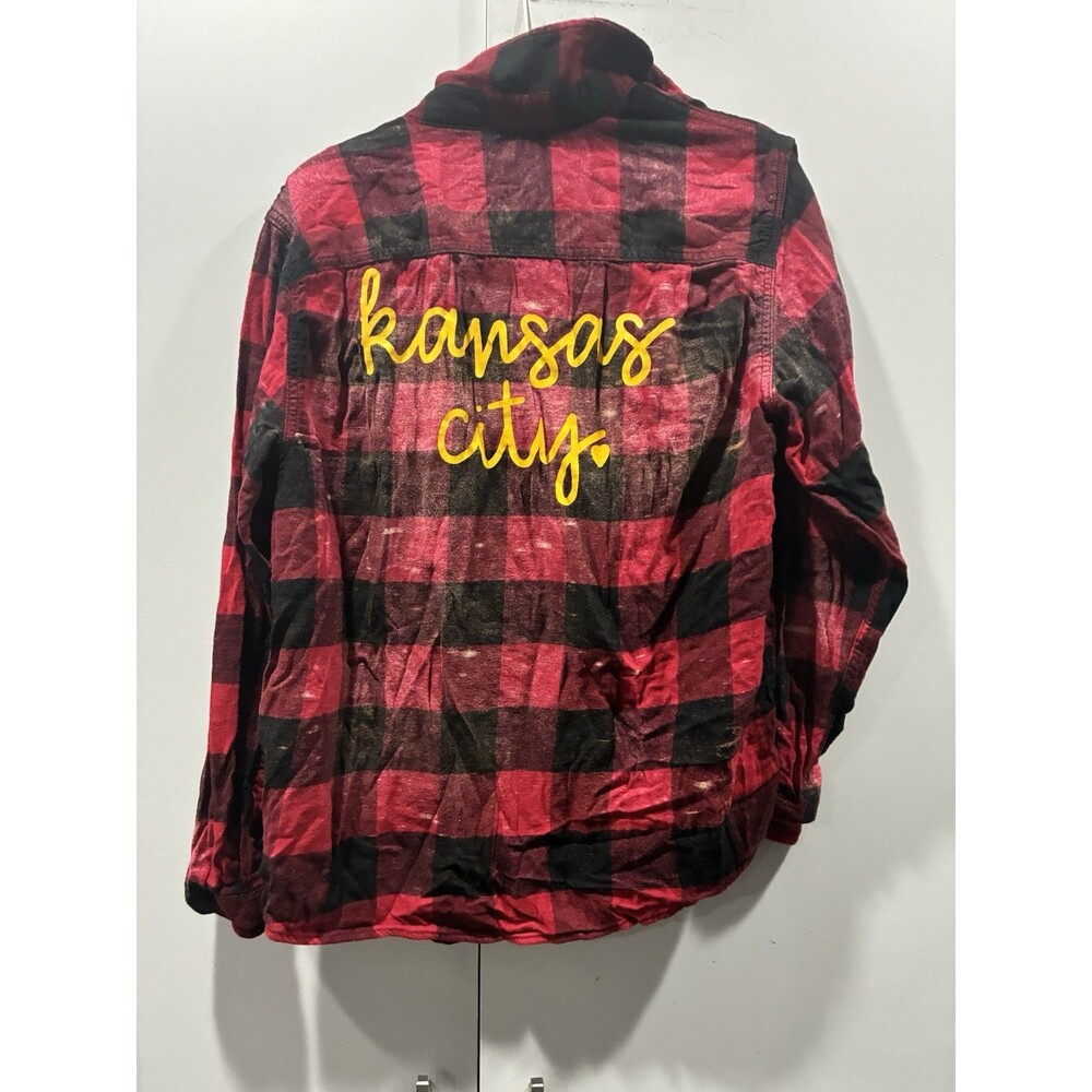 Kansas City Custom Buffalo Plaid Flannel Shirt Women’s Large Red Black